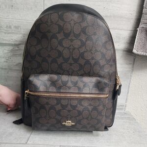 Coach Brown and Black Signature Backpack NWOT